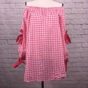XOXO Off Shoulder Raspberry Gingham Checked Top XL